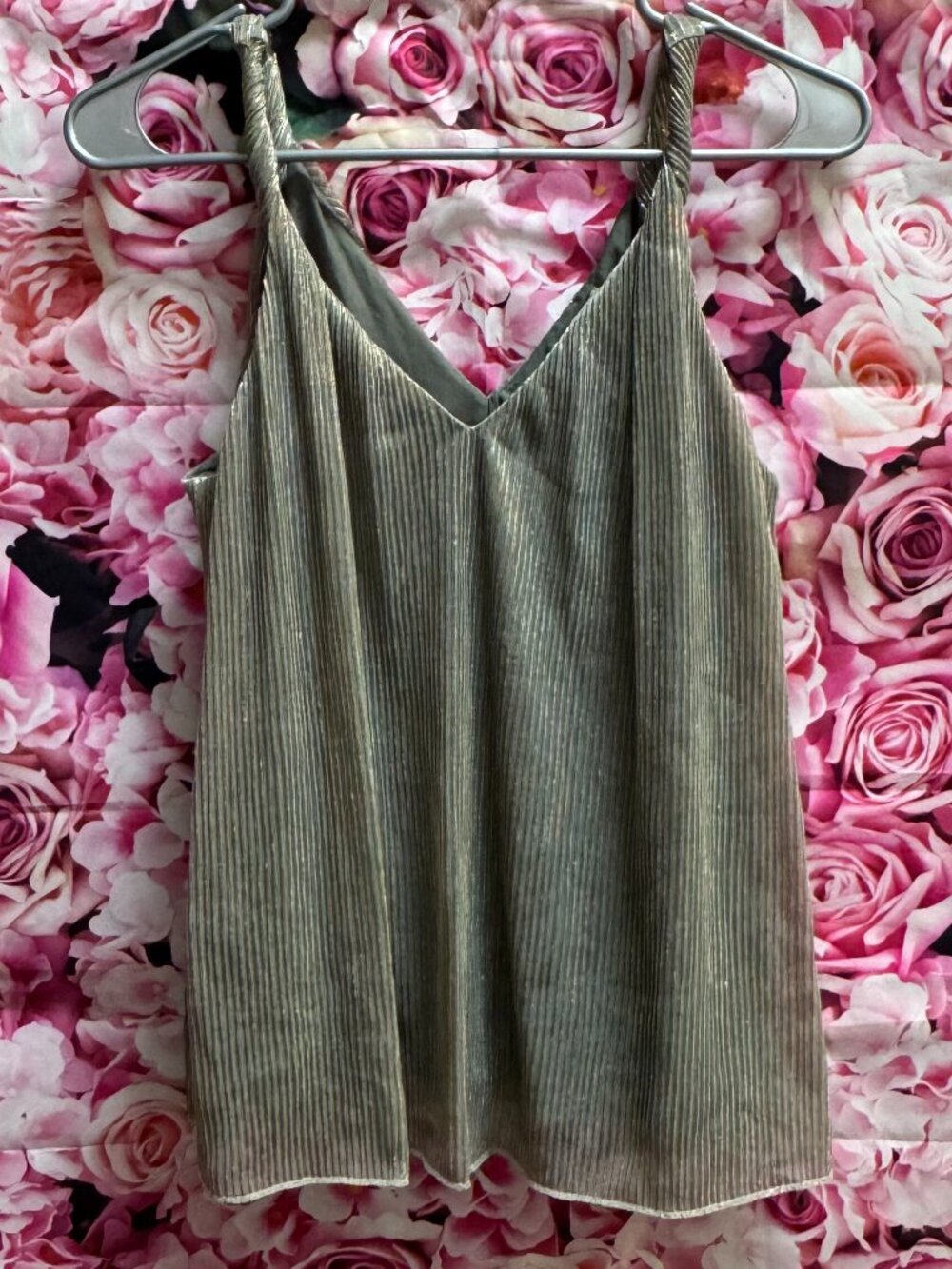 Gold/Gray Ribbed V-Neck Cami Top